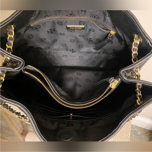 💯Tory Burch Marion Chain Slouchy Tote in Black - Picture 10 of 12